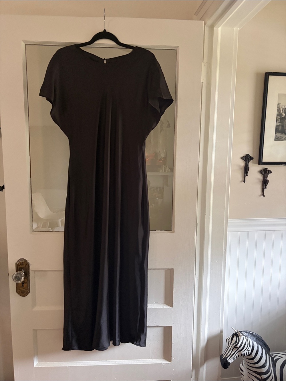 Zara Black Maxi Slip Dress with Cap Sleeves